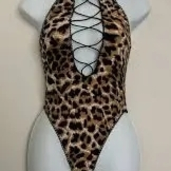 New Frederick's of Hollywood Costume Nine Lives Leopard Print Bodysuit Cosplay - Picture 1 of 5